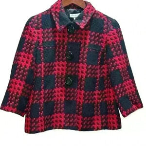 Coldwater Creek Jacket Size 8 Red Black Woven Career Women's Short 3/4 Sleeve